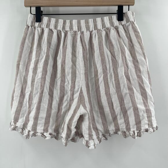 BEACHLUNCHLOUNGE Shorts Size Small Leia Linen Cotton Blend Stripe Ruffle Pull On - Picture 3 of 13